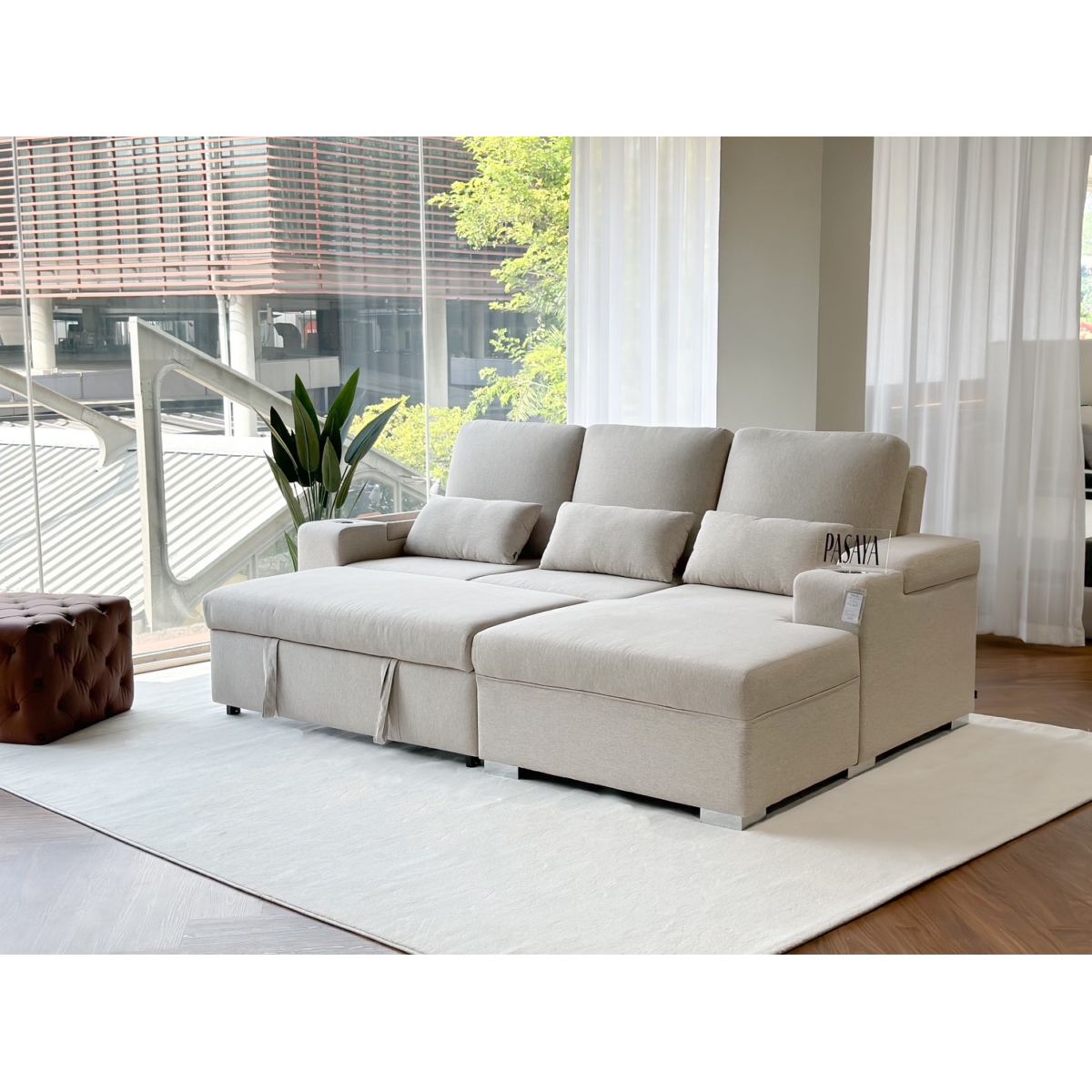 Design Delivery โซฟาเบด รุ่น Otto 3 ที่นั่ง L Shape ผ้าPasaya กันน้ำ เบดL ฝั่งซ้ายคนนั่ง